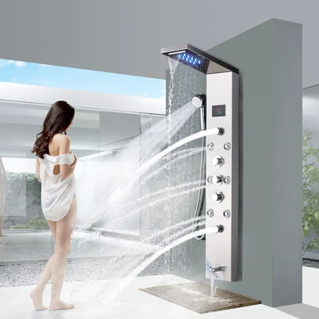 Panel de Ducha Columna LED lluvia cascada cabezal de ducha Chorros de masaje SPA