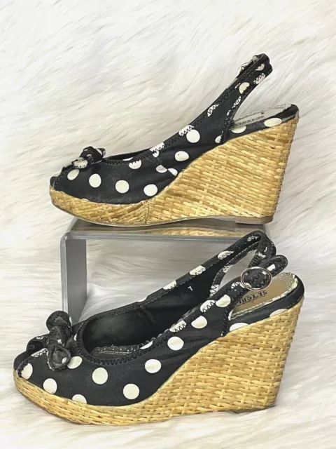 Seychelles Wedge Womens 7 Polka Dot Peep Toe Sandals Black White Nordstroms