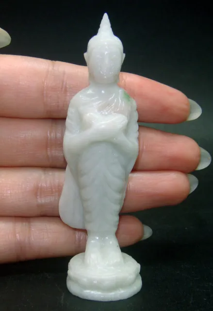 Hand-Crafted Burmese "A" White Jadeite Standing Buddha Carving Statuette
