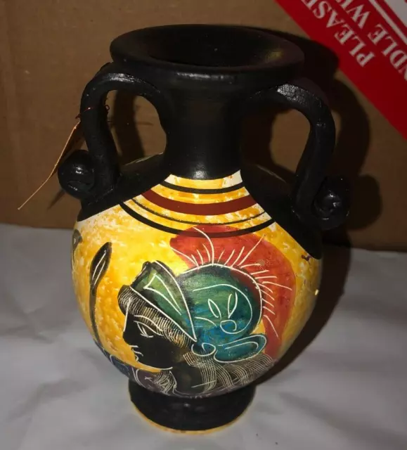 Greek AOHNA Pottery Amphora Reproduction 5" Vase Handmade Greece Museum 430BC