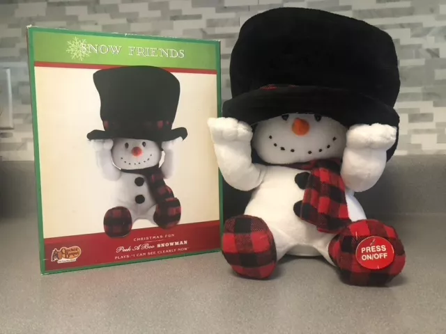 Cracker Barrel Peek A Boo Animated Musical Plush SNOWMAN Sings I Can See Clearly