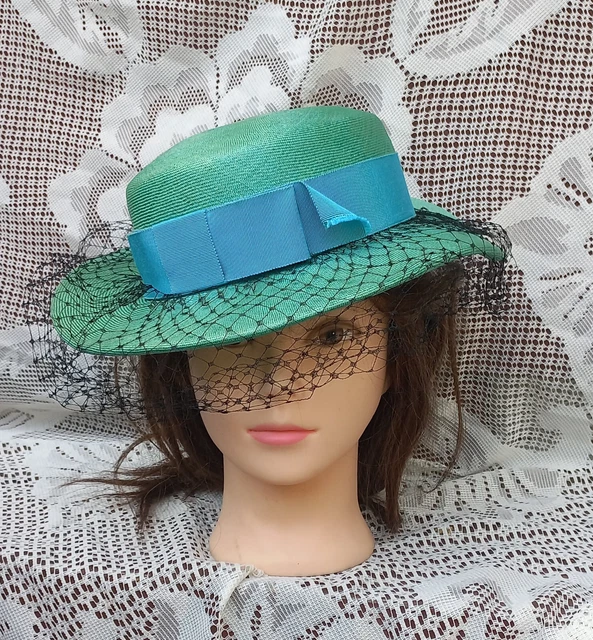 Chapeau Cérémonie Bleu Marine Avec Voilette – Bibi Vintage Fait Main Pour Mariage