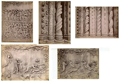 5 prints Orvieto Armoni Raffaelli Albumen Cathedral sculptures facade frescoe