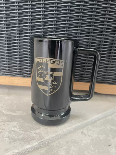 Porsche Vintage Crest Shield Logo Coffee Mug Tea Cup Black Gold Collectible Beer