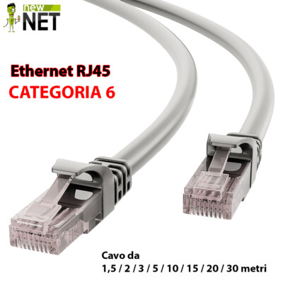 CAT CAVO DI RETE LAN CATEGORIA 6 RJ45 ETHERNET 0,25 0,50 1  2 5 10 20 30 METRI CAT 6 