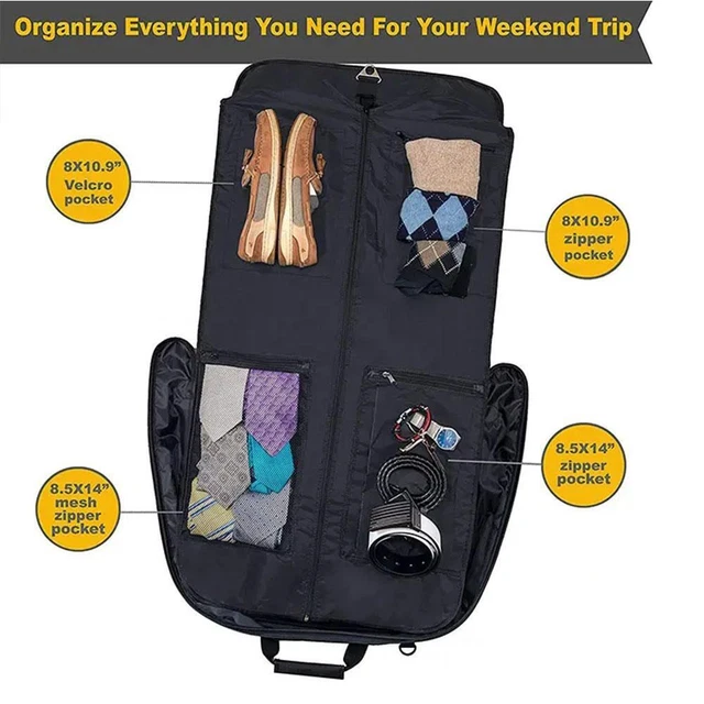 2 in 1 Hanging Suitcase Luggage Bags for Travel Foldable Carry On Bag Black I5U 2