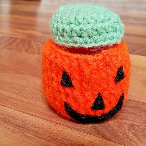 pumpkin halloween craft decoration baby jar Crocheted Yarn Jack O Lantern BA
