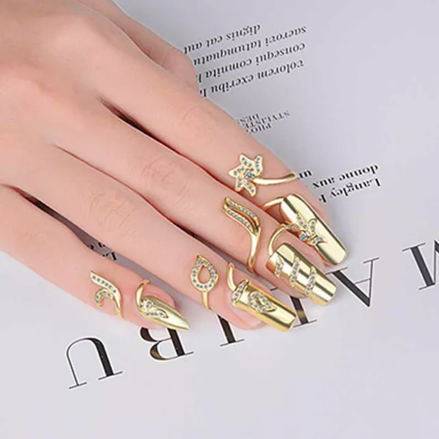 Nail Rings Opening Rhinestone Nail Cover Ring Bridal Wedding Adjustable Jewelry
