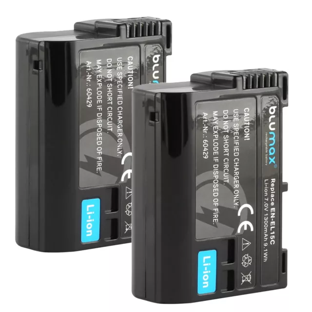 2x Blumax Akku für Nikon EN-EL15C D7000,  Z5 Z6 Z7 II D7500 1300 mAh 7,0V