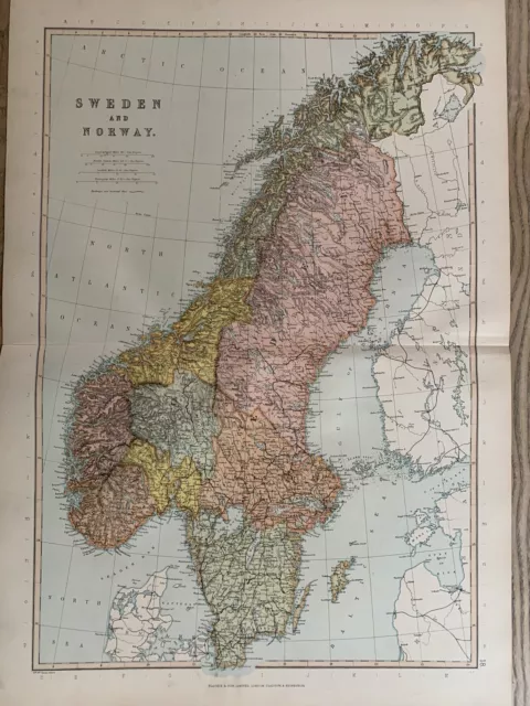 1891 Sweden & Norway Large Colour Map By W.g. Blackie