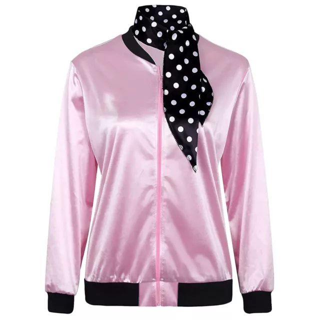 50s Grease Pink Lady Ladies Satin Jacket Fancy Dress Up Costume Cruise 1950 Coat 2