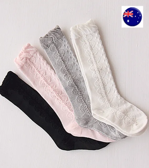 Girl Kid baby White Pink knees Calf High Cotton long Socks Tights 0-24months