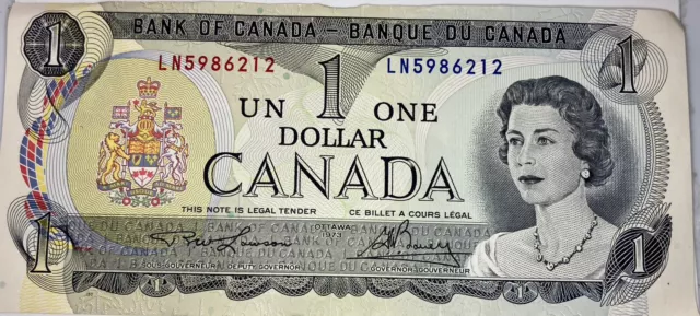 BANK OF CANADA - ONE DOLLAR BILL -  GREAT SHAPE - $1 SERIES - 1973 Ottawa