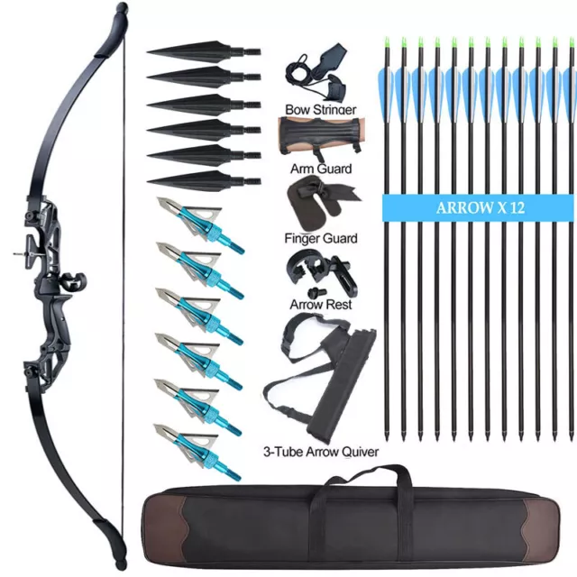 Hunting SET 54" Archery Takedown Recurve Bow & Arrows & Broadheads & Quiver Bag