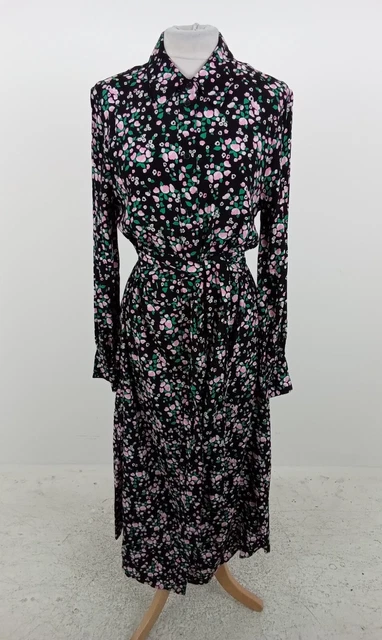 WOMEN'S MS& DRESS Black Pink Green Floral Tie Waist Maxi Shirt