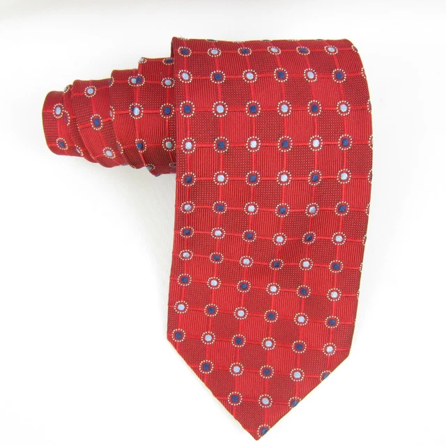 Jos. A Bank Silk Necktie Geometric Circles Red Blue 60"x3.75"