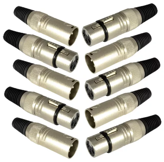 Pk 10 XLR Connector – 3 Pin  Plugs - 5 x Female, 5 x Male