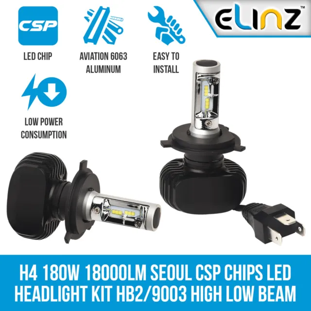 H4 180W 18000LM Seoul CSP Chips LED Headlight Kit HB2/9003 12V High Low
