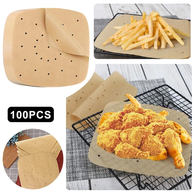 100Pezzi Carta Forno Per Friggitrice Ad Aria,Carta Forno per Friggitrice ad Aria,Antigrasso Antiaderente Fodera in Carta Monouso per 5-7 litri Air Fryer,Forno, Carta per Friggitrice ad Aria(20cm