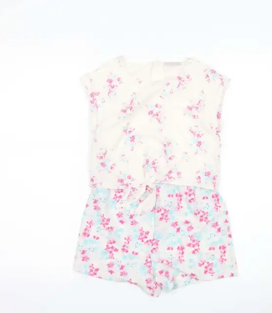 Matalan Girls White Floral Polyester Playsuit One-Piece Size 7 Years Zip