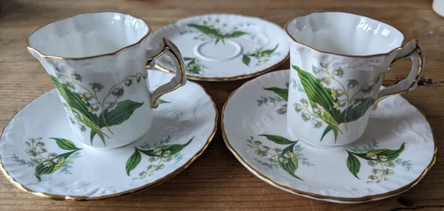 Vintage Spode Hammersley Bone China Lily Of The Valley 2 Cups 3 Embossed Saucers