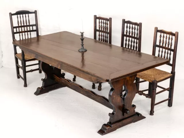 C19th Oak Refectory Trestle Dining Table 6'8" 2