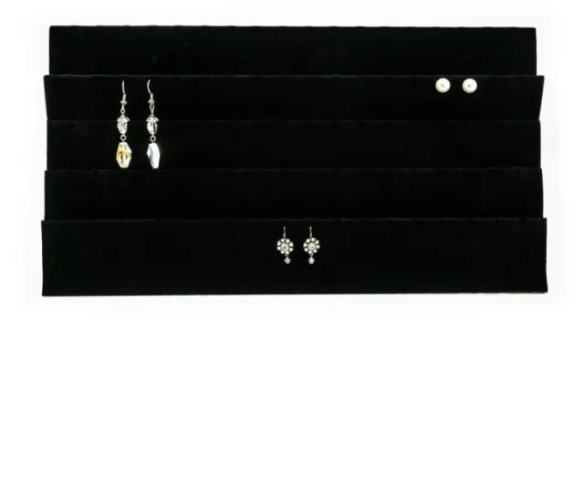 Black Velvet Earring Display Tray Insert Holds 45 Pairs 14 1/8" x 7 5/8"