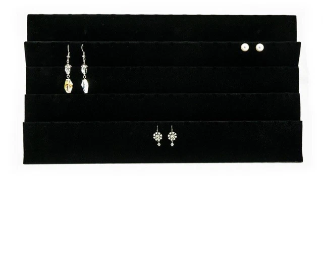 Black Velvet Earring Display Tray Insert Holds 45 Pairs 14 1/8" x 7 5/8"