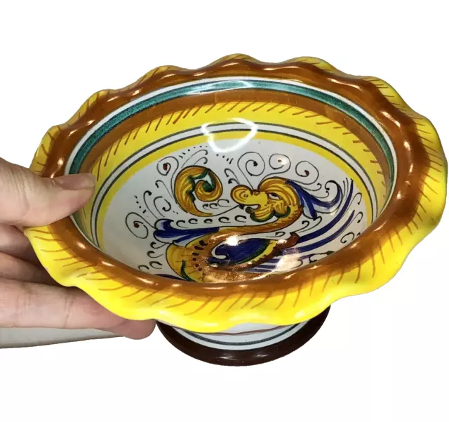 Deruta Italy Scalloped Footed Bowl Raffaellesco Hand Painted 5" diameter dragon