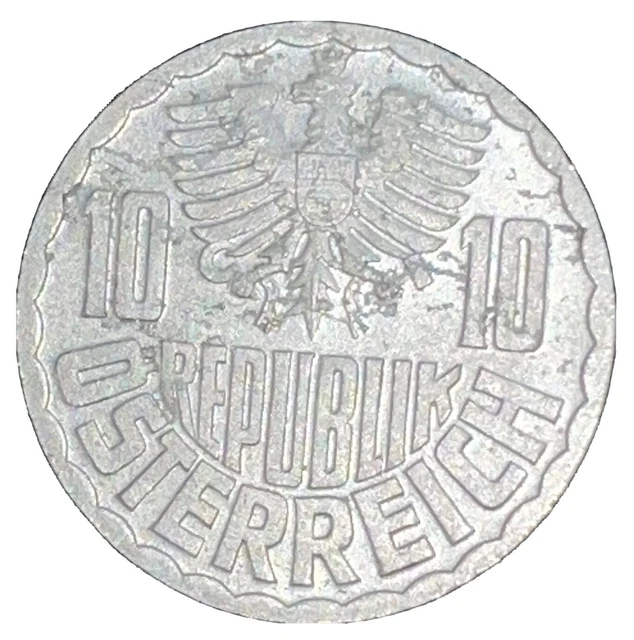 Austria 10 Groschen 1965 Coin Austrian Coat of Arms Eagle Shield Hammer Sickle 2