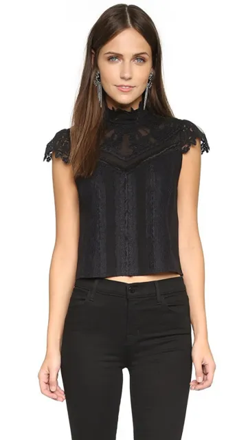 ALICE + OLIVIA Jennine Lace Yoke Top Black Stretch Size S NWOT