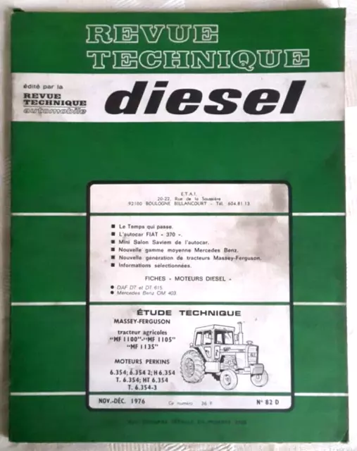 Revue technique diesel tracteur MASSEY-FERGUSSON MF 1100/MF 1105/MF 1135 N°82D