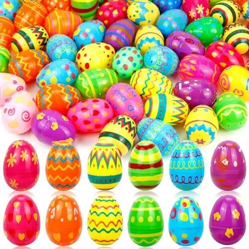 84 Pcs Printed Plastic Easter Eggs Bulk, 2.3 ", Fillable Empty Easter 84-Pack
