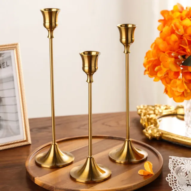 3 Pack Tulip Nordic Candlesticks Gold Candlestick Candle Holders Dinner Decor UK