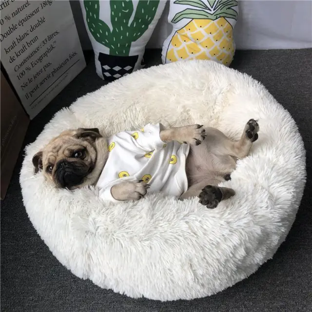 Donut Plush Bed Dog Cat Pet Calming Round Soft Warm Fluffy Kennel Sleeping Nest