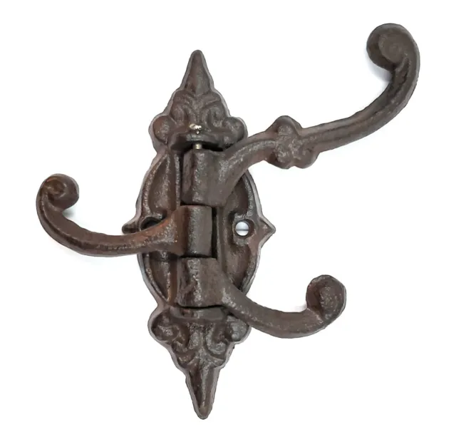 Rustic Swivel Hook Fleur de Lis Cast Iron Coat Hat Purse Towel Hanger Victorian