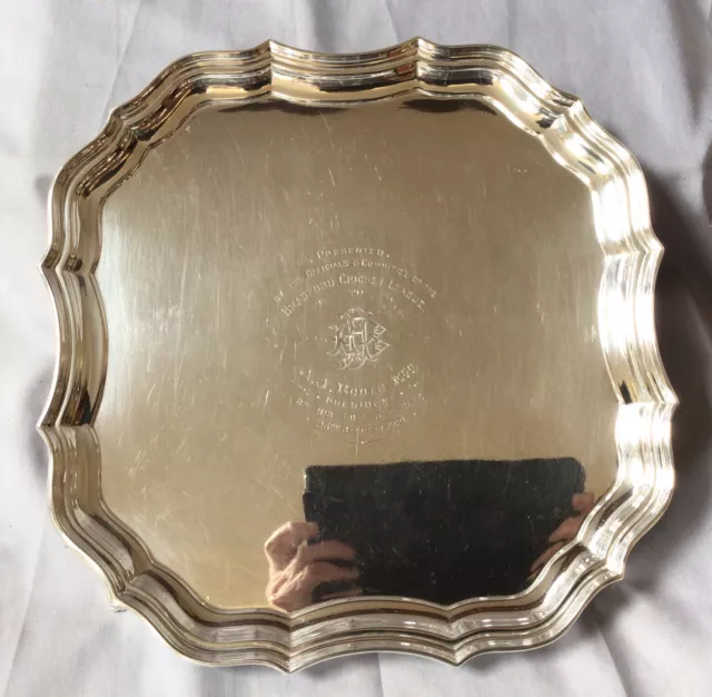 1919 Chester Solid Silver Salver By Barker Bros. Bradford Cricket Interest. 601g