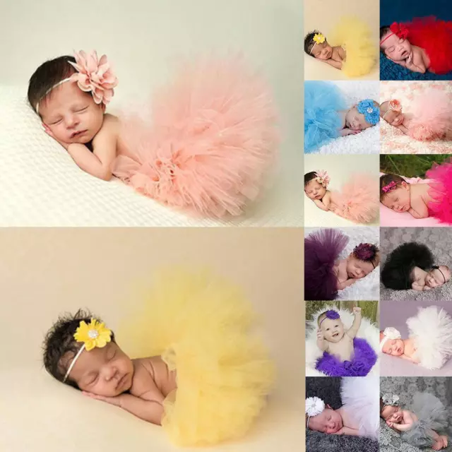 Newborn Girls Headdress flower+New Clothes Skirt Baby Girls Photo Prop Outfits F