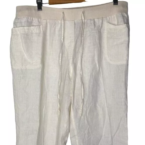 Style & Co Womens pull on Linen pants elastic waistband cream color size 1X 2