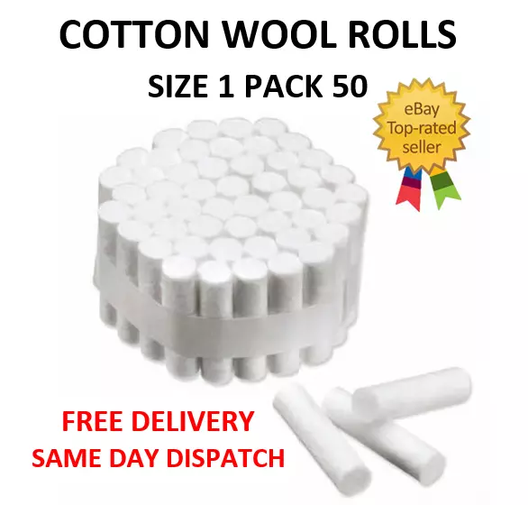 Cotton Wool Rolls White Professional Size 1 Pk 50 Dental/Sport Nose Bleed Plug