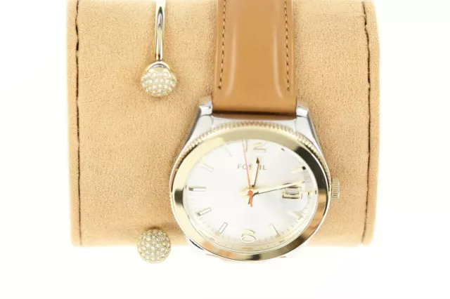 Fossil Women's ES3771SET Perfect Two Piece Set Beige Bangle Boyfriend Watch 2