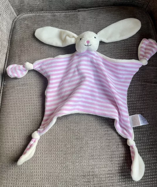 Jojo Maman Bebe Pink Cream Stripe Bunny Baby Comforter Blanket Blankie Soother