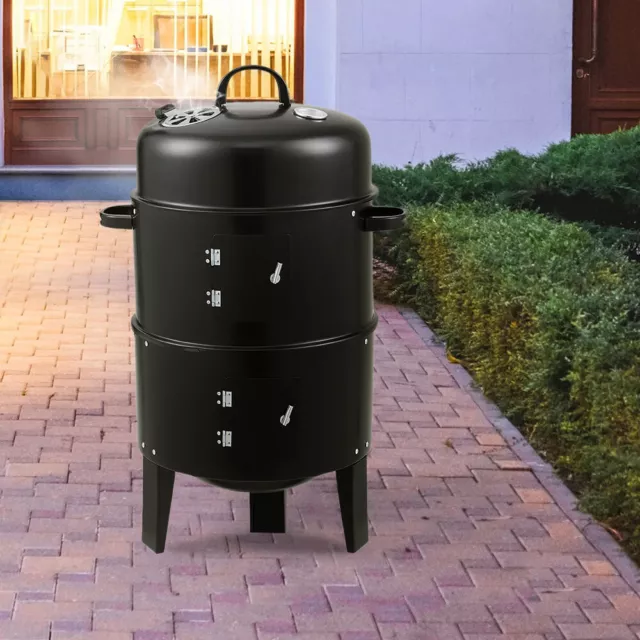 Portable BBQ Smoker Charcoal Grill Patio Food Cooking Barbecue Smoking Drum Oven