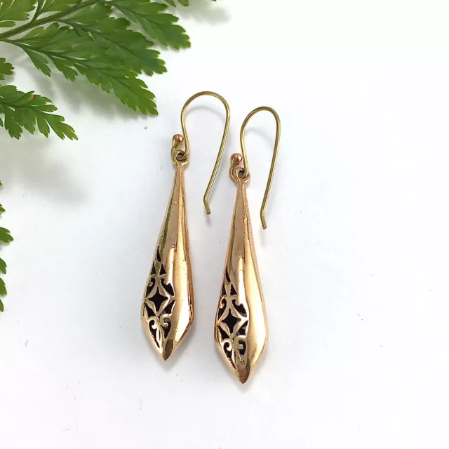 LONGER ART DECO Gold Filigree Lace Drop Earrings on Hooks Double