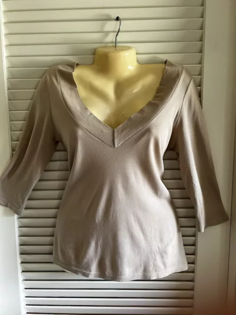 Michael Stars Beige 3/4 Sleeve V Neck Tee One Size Fits Most