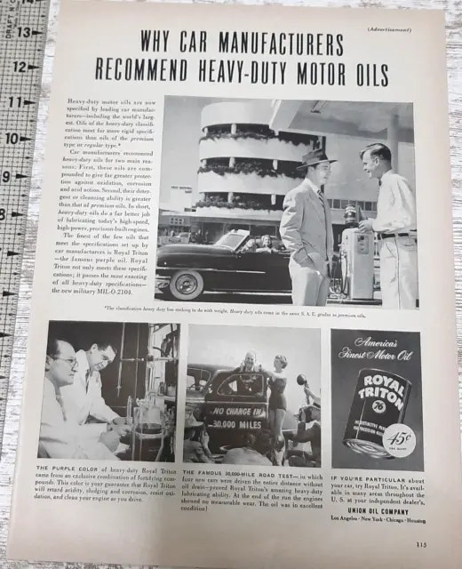 1951 Royal Triton Motor Oil Vintage Print Ad Union 76 Unocal Fueling Station B&W