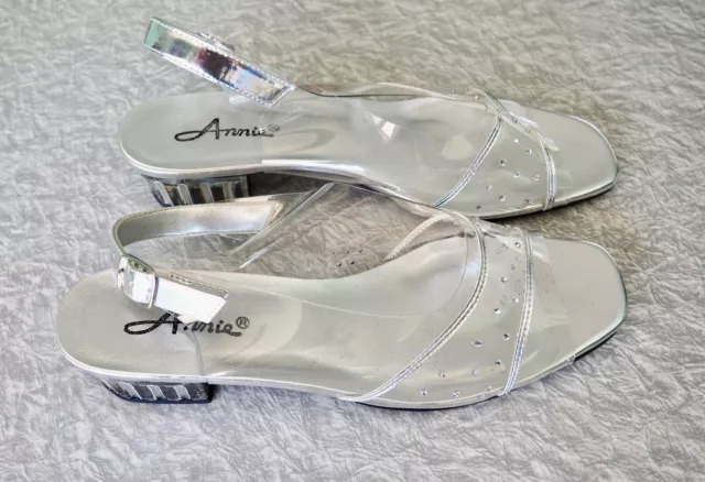 Annie Womens Clear Plastic Slingback Peep Toe Heel Shoe Sz 8M