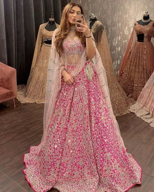 Pink Bridal Lehenga Choli Bollywood Indian Designer Wedding Lehenga Saree Sari