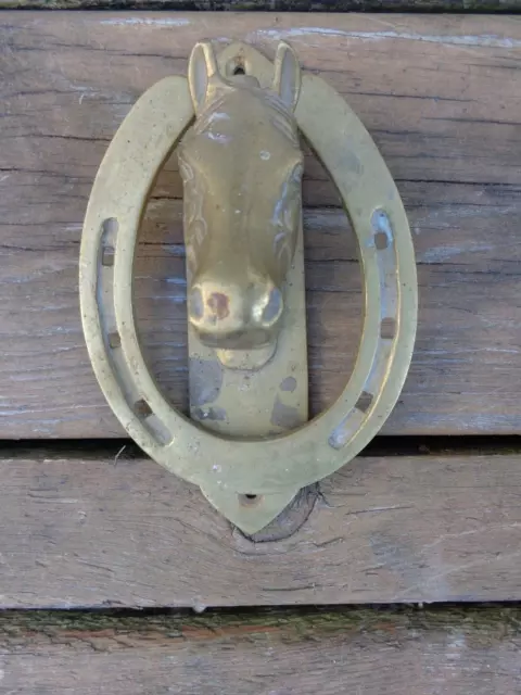 Vintage Solid Brass Horse Head Horseshoe Door Knocker