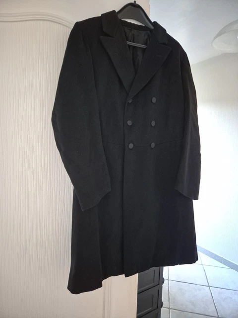 Manteau Redingote Vintage Morris Grant Paris Noir Avec Col En Fourrure - Taille 36